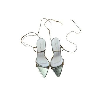 PrettyLittleThing Women Gold Metallic Lace Up Heels Pointed Toe Size 5